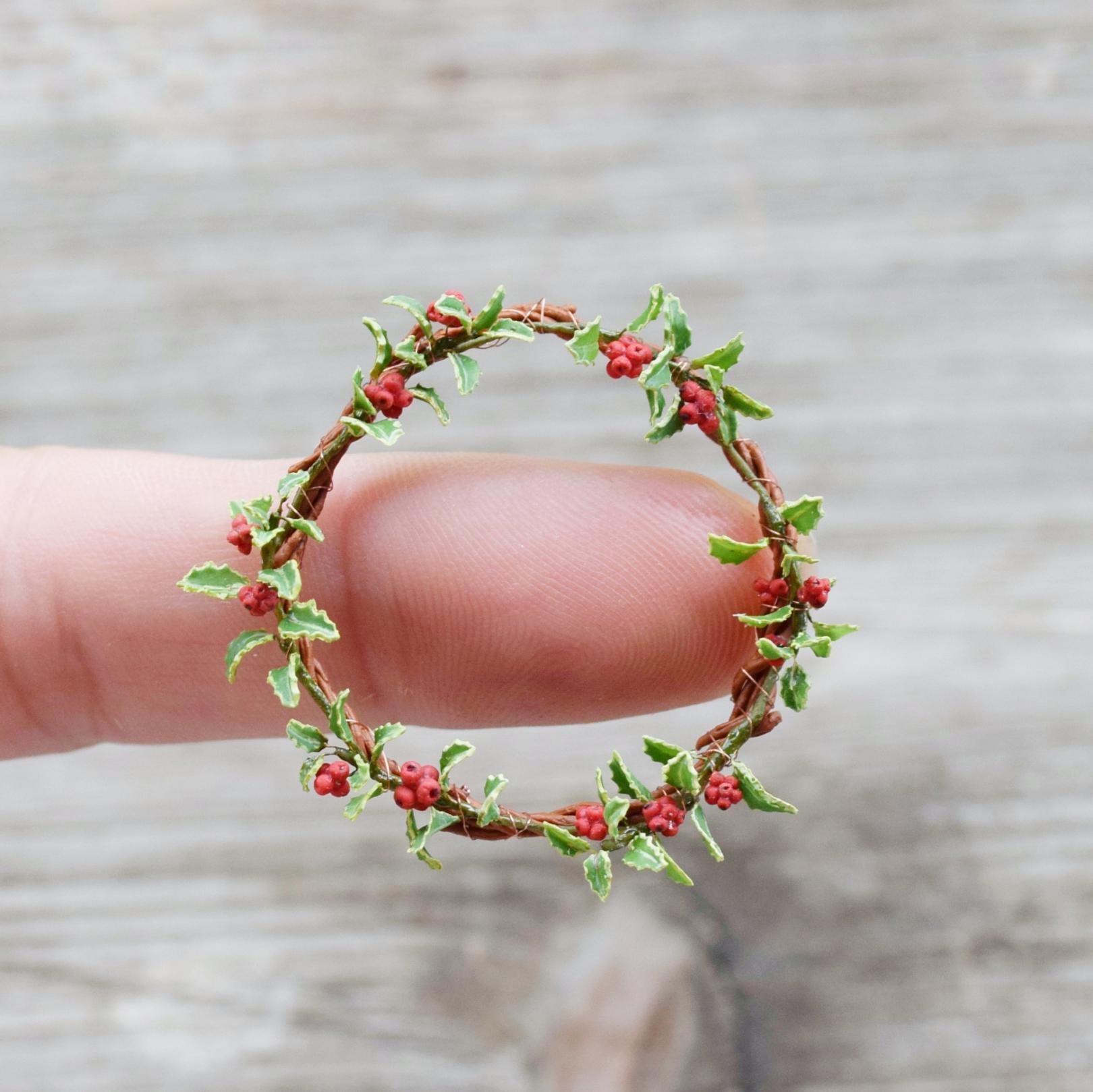 Holly plant decor. Symmetrical wreath.