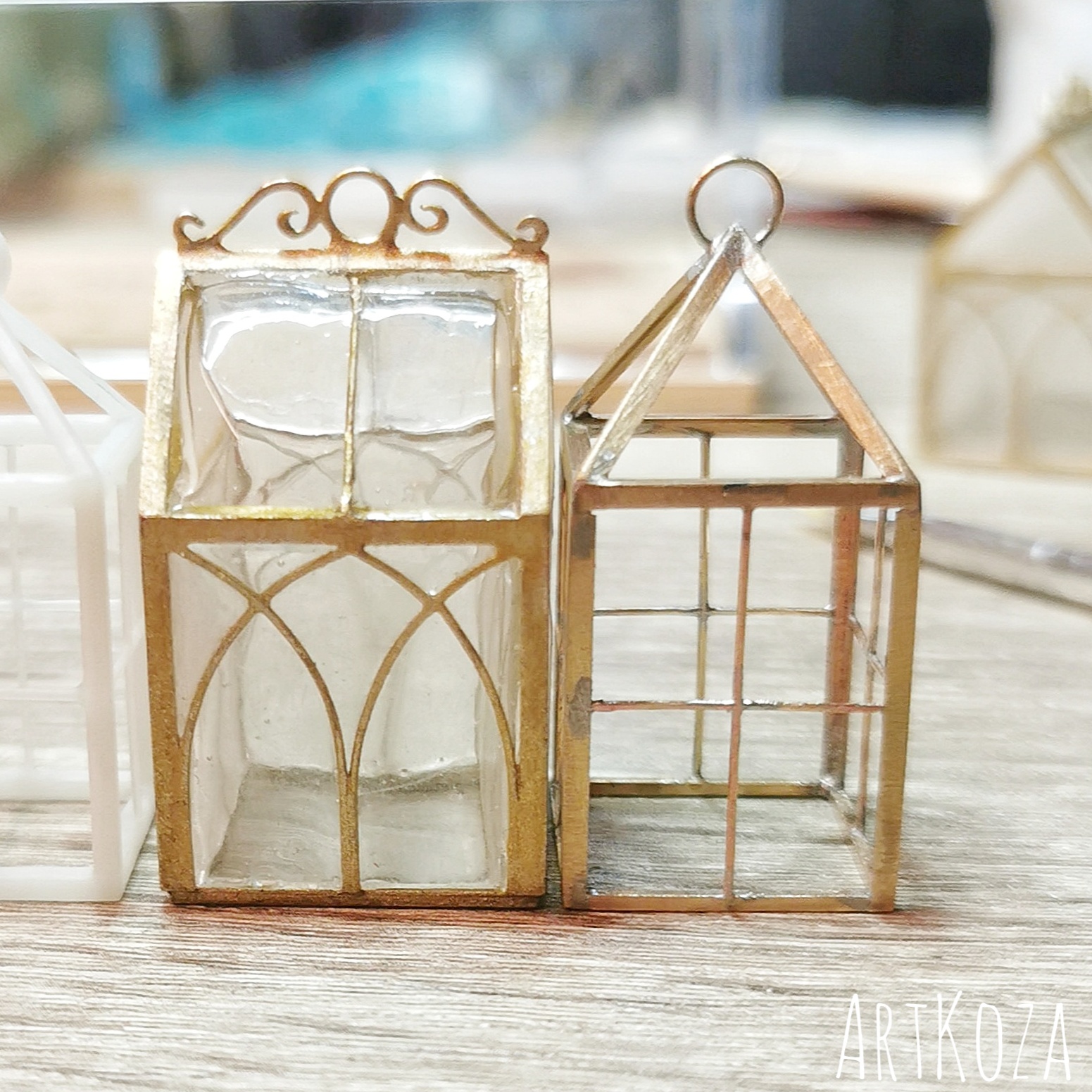 Classic small brass greenhouse - without windows