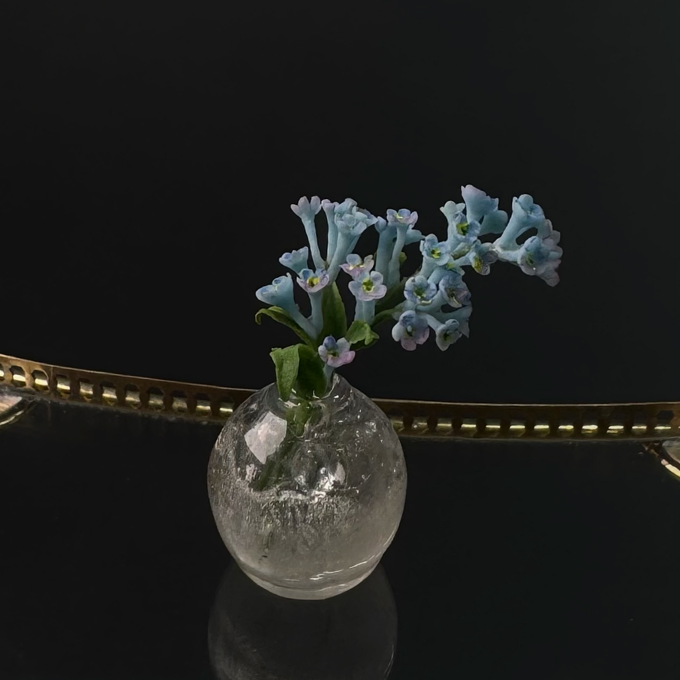 Forget-me-nots in vase, 3 twigs